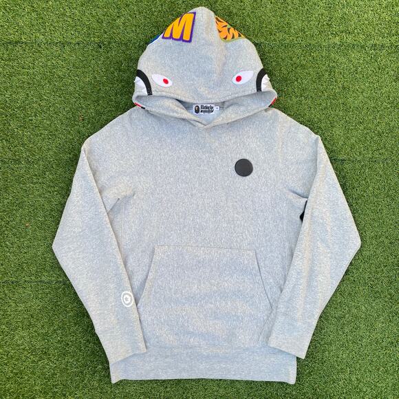 A Bathing Ape Pullover Shark Bape Hoodie Grey - Picture 1 of 8